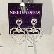 Silver Double Heart Diamond Earrings